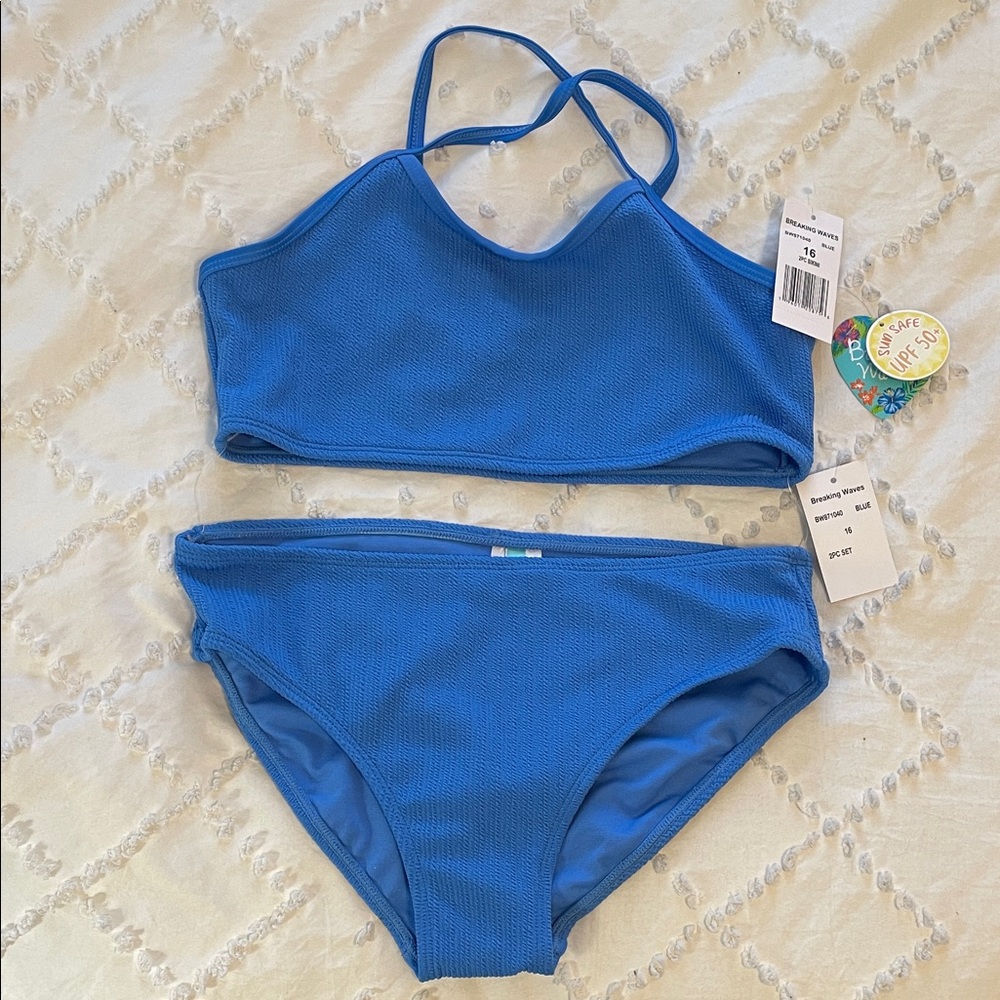 Blue Kids Swim Bikini breaking waves NWT